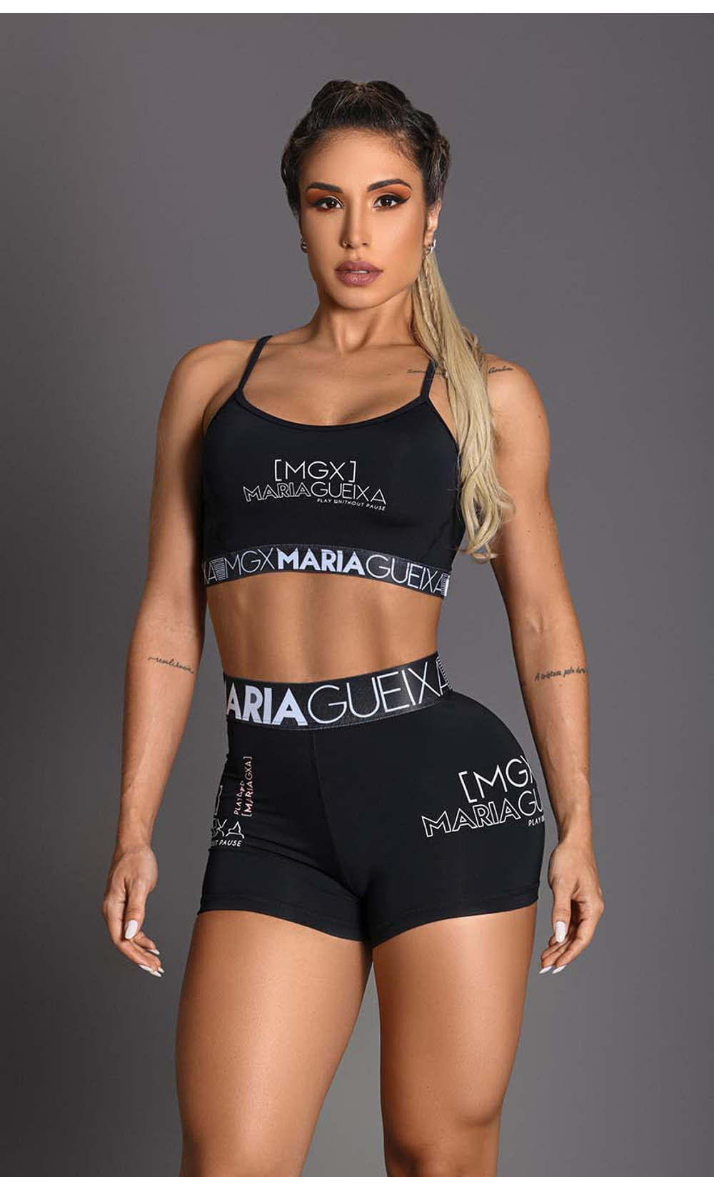 CONJUNTO TOP + SHORT GYM PRO MARIA GUEIXA PRETO