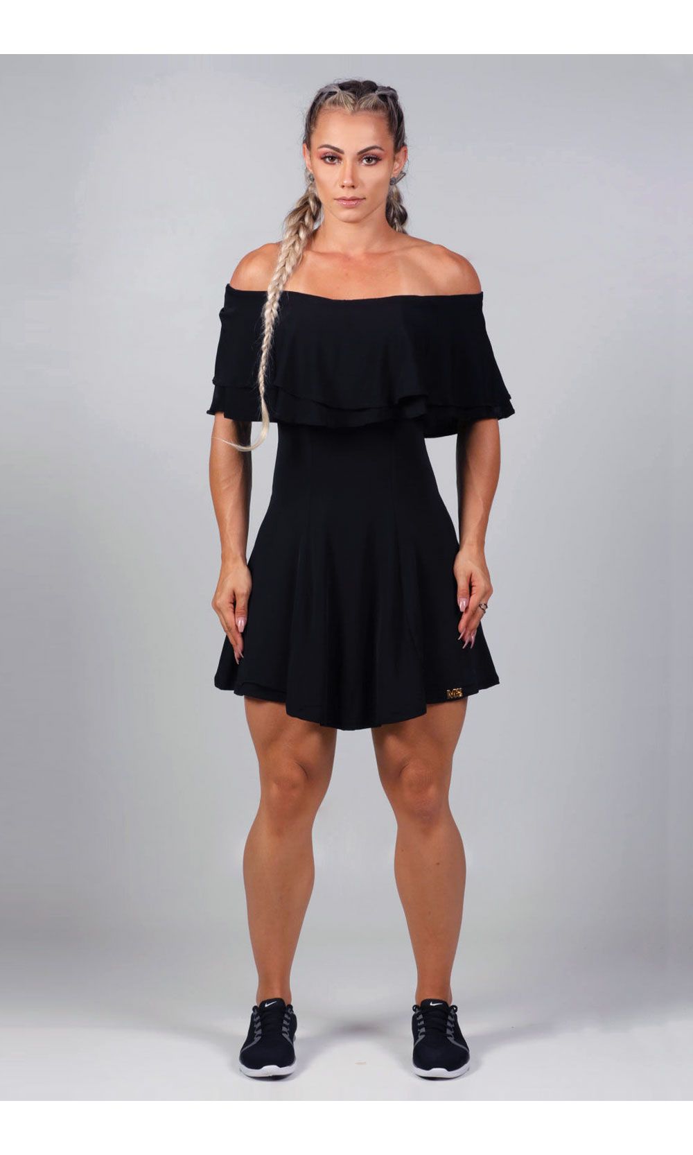 vestido babado ombro