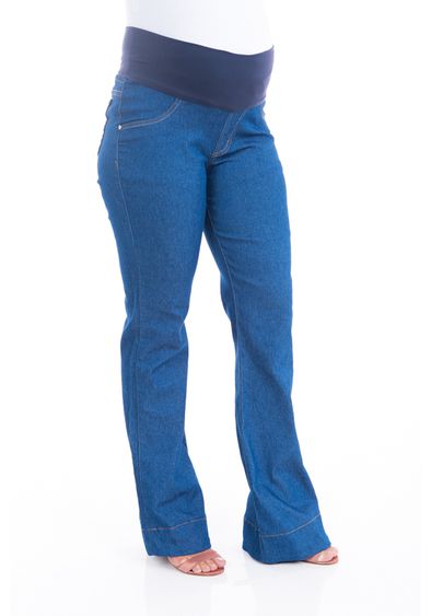 calça jeans gestante flare