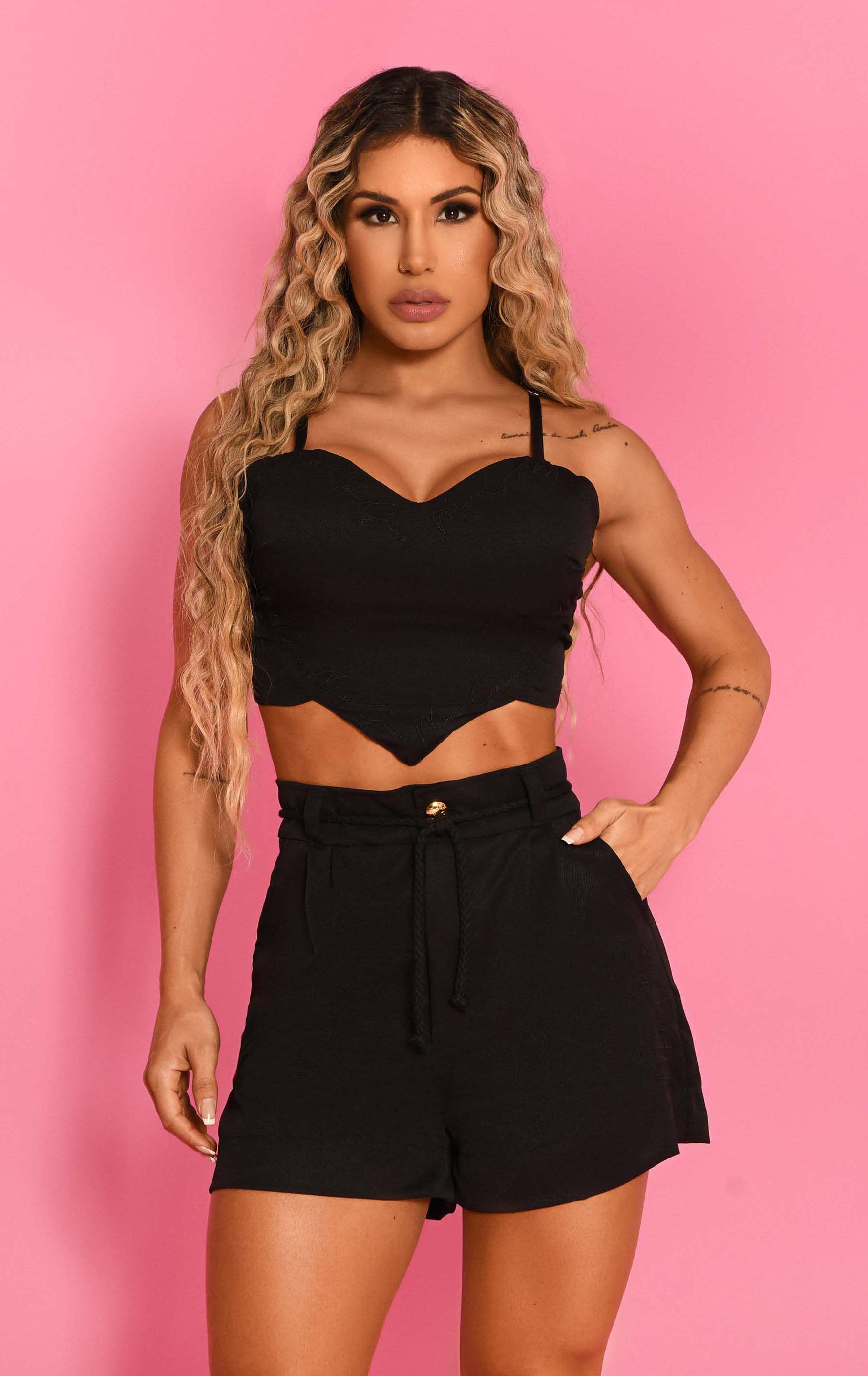 Conjunto Feminino Maria Gueixa Top Short Stunner Preto 7200